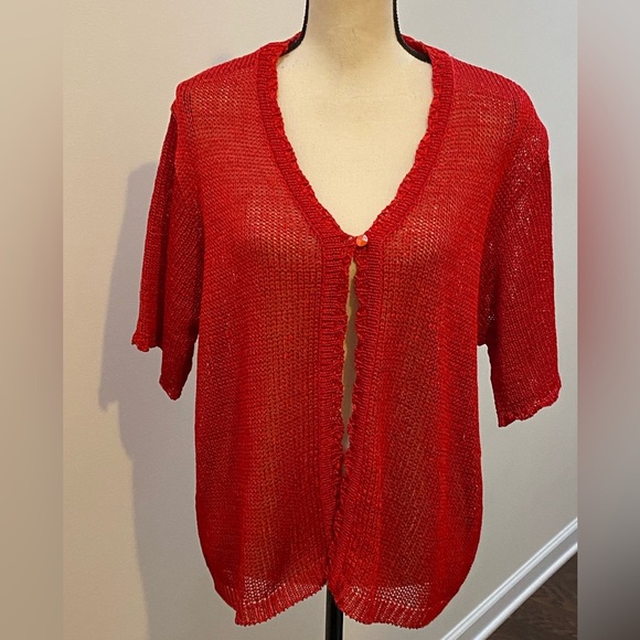Sag Harbor Women’s Red Open Weave Short Sleeve Topper Sz XL EUC - Picture 1 of 6